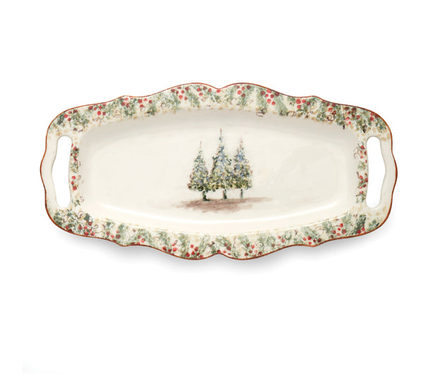 Arte Italica Natale Long Rectangular Tray With Handles