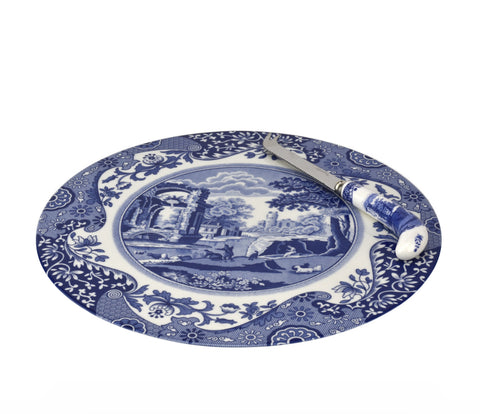 Spode Blue Italian Cheese Board & Knife Set