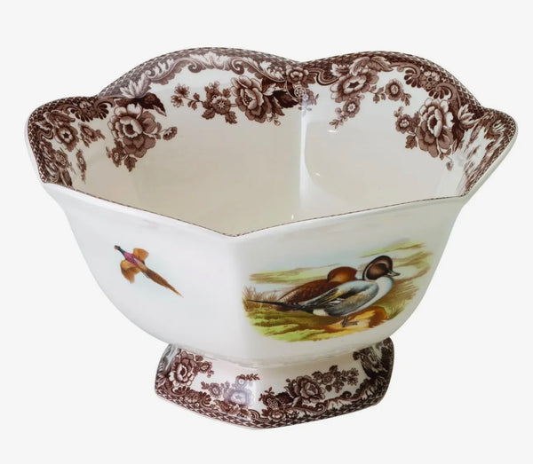 Spode Woodland Birds Lapwing And Quil Hexagonal Footed Bowl