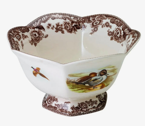 Spode Woodland Birds Lapwing And Quil Hexagonal Footed Bowl