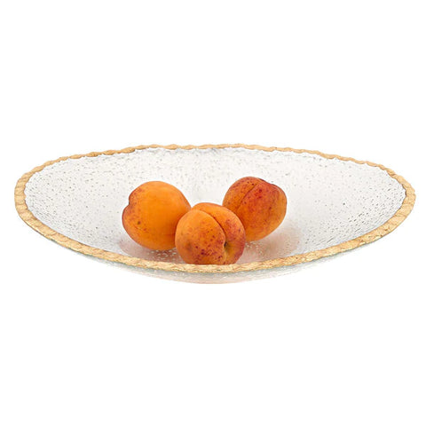 Gold Leaf Edge Oval 12 x 8" Glass Serving Bowl