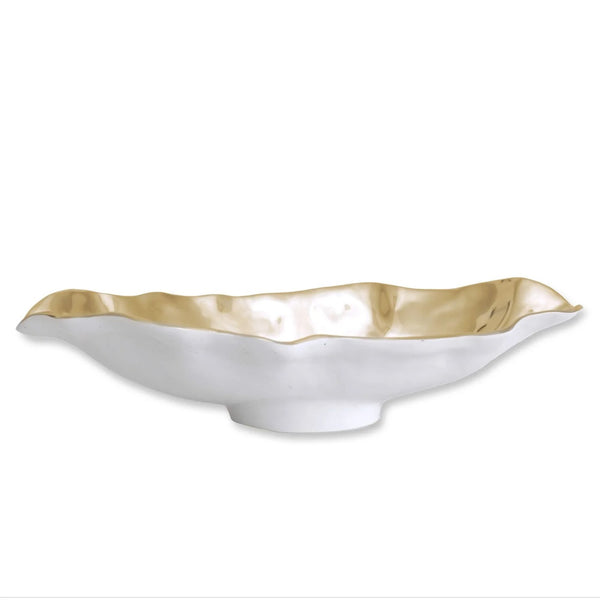 Beatriz Ball THANNI Maia Medium Long Oval Bowl (White and Gold)