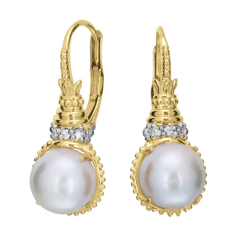 14K Gold, Diamond and Pearl Drop Earrings