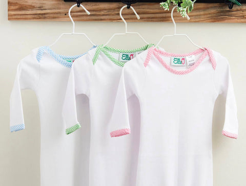 Seersucker Trim Infant Baby Gown