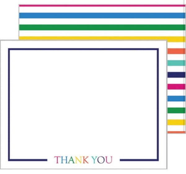 Colorful Stripe “Thank You” Flat Notecard Set